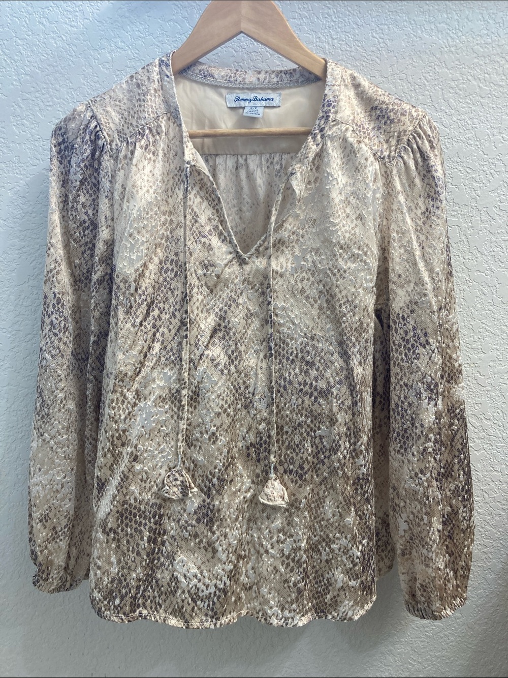 Tommy Bahama Neutral Snake-Print Peasant Top